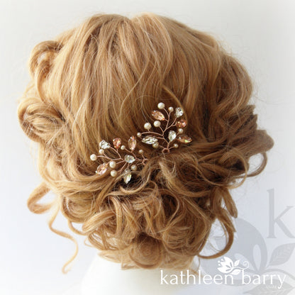 Lucia crystal rhinestone and pearl hair pin - Color options available (2-tone or single)