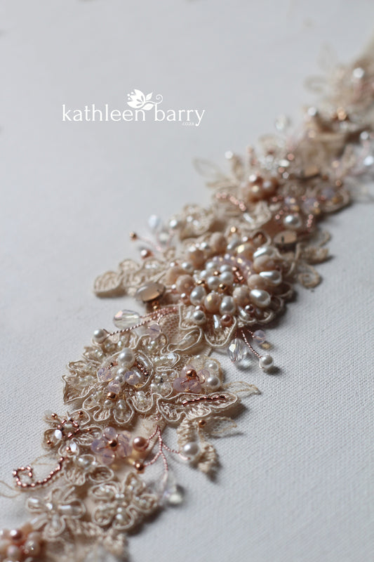 champagen rose gold blush pink wedding dress belt sash