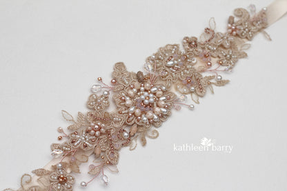 champagen rose gold blush pink wedding dress belt sash