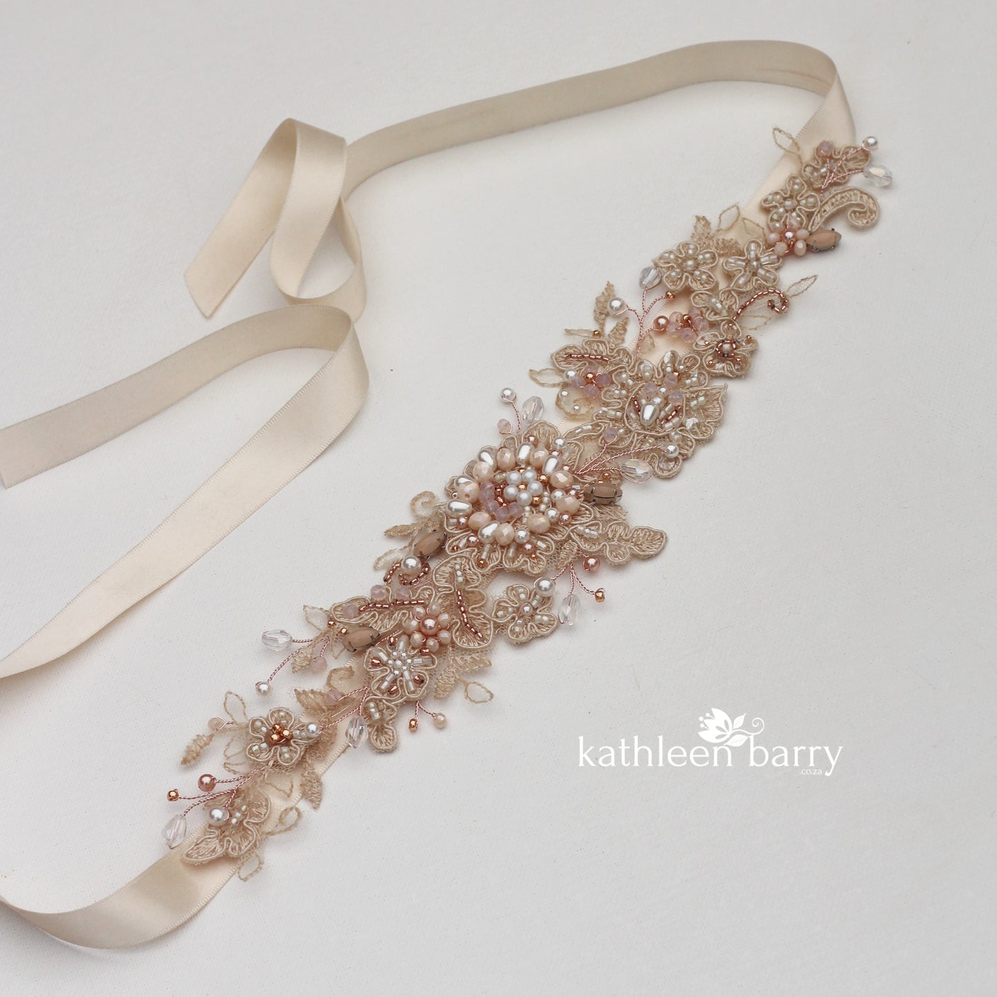 Rose Gold Blush pink wedding dress lace belt, bridal gown sash online champagne