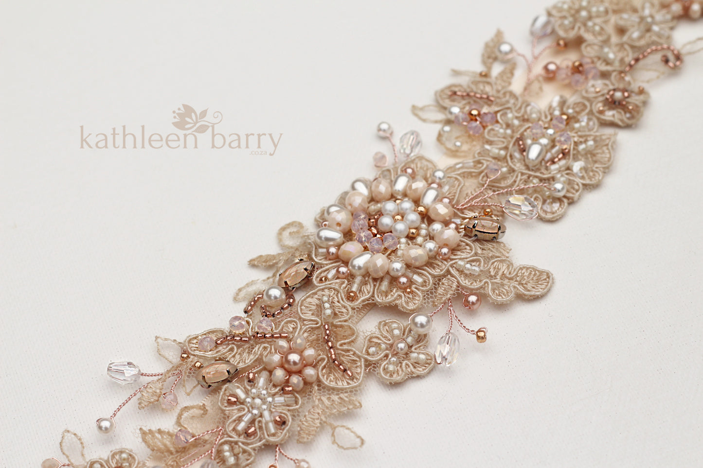 Blush pink rose gold lace wedding dress belt