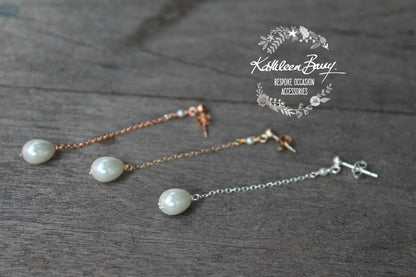 Monica Ivory Pearl Drop Earrings - Silver, pale gold or rose gold (three length options) FROM