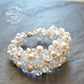 Madeleine cuff bracelet, glass pearls and crystals - Silver or gold plated