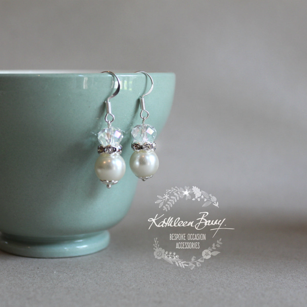 Mae Pearl crystal & Rhinestone Silver Earrings Bridesmaid gift - White or ivory cream
