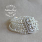 Maggie seven strand silver cuff bracelet crystal pearl - Cubic zirconia clasp