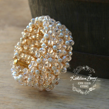 Mandy crystal pearl cuff bracelet - Available in Gold, Silver or Rose Gold