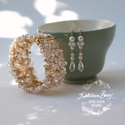 Mandy crystal pearl cuff bracelet - Available in Gold, Silver or Rose Gold