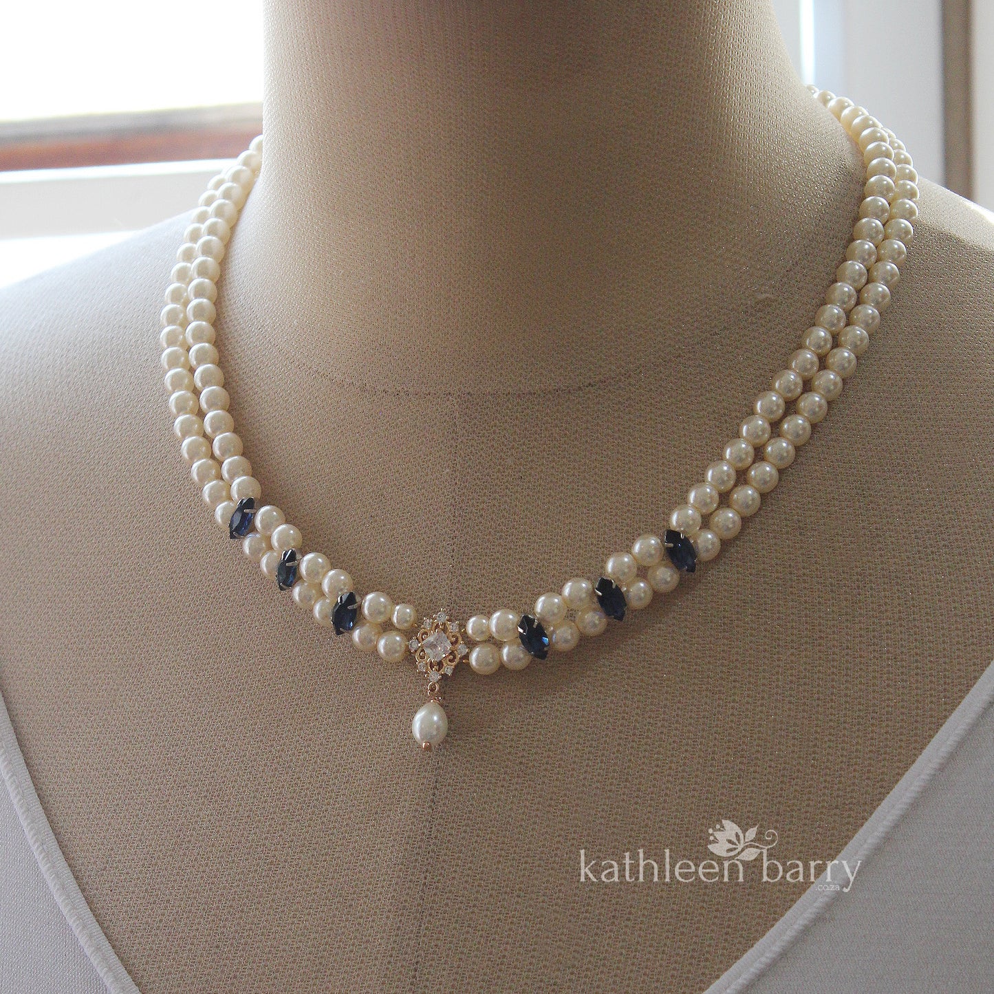 Maryvonne rhinestone pearl necklace gold cubic zirconia detailing - Rhinestone + pearl color options available