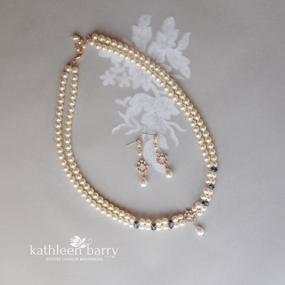 Maryvonne rhinestone pearl necklace gold cubic zirconia detailing - Rhinestone + pearl color options available