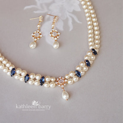 Maryvonne rhinestone pearl necklace gold cubic zirconia detailing - Rhinestone + pearl color options available