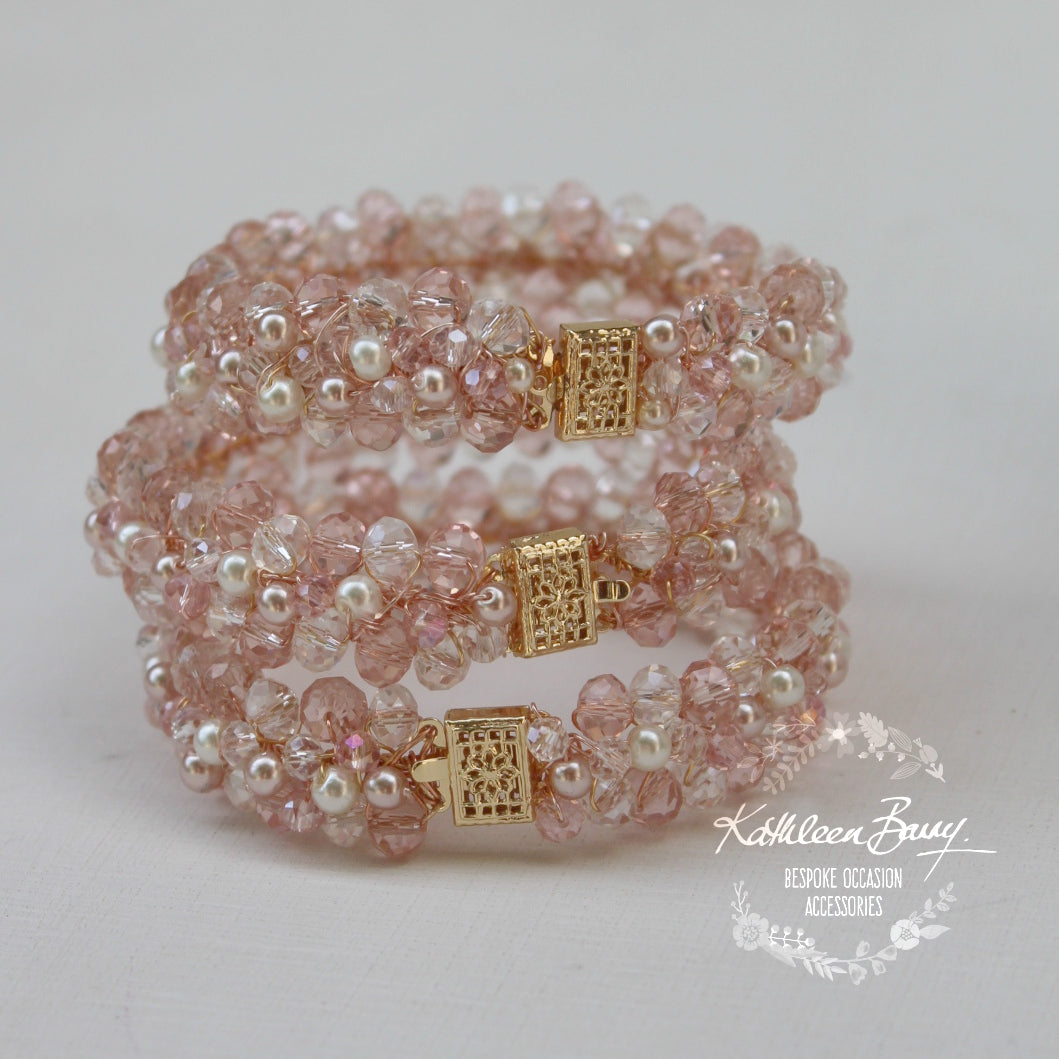 Michelle Bracelet - Crystal & Pearl Bracelet - Blush pink and Ivory