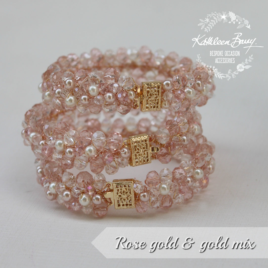 Michelle Bracelet - Crystal & Pearl Bracelet - Blush pink and Ivory