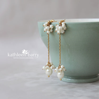 Mildri chain drop earrings  - Pearl clusters & chain Gold, Silver or Rose gold options
