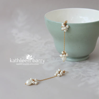 Mildri chain drop earrings  - Pearl clusters & chain Gold, Silver or Rose gold options