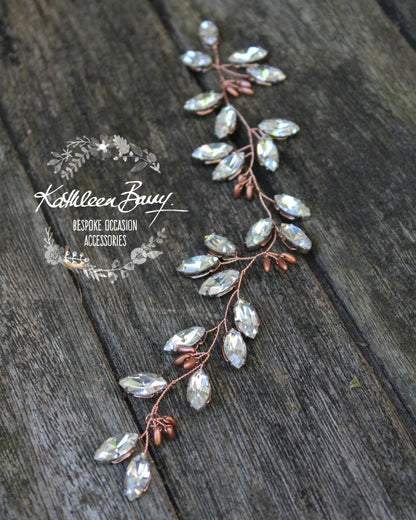 Minke leaf hair vine rhinestone - Copper, Rose gold, gold or silver hairpiece