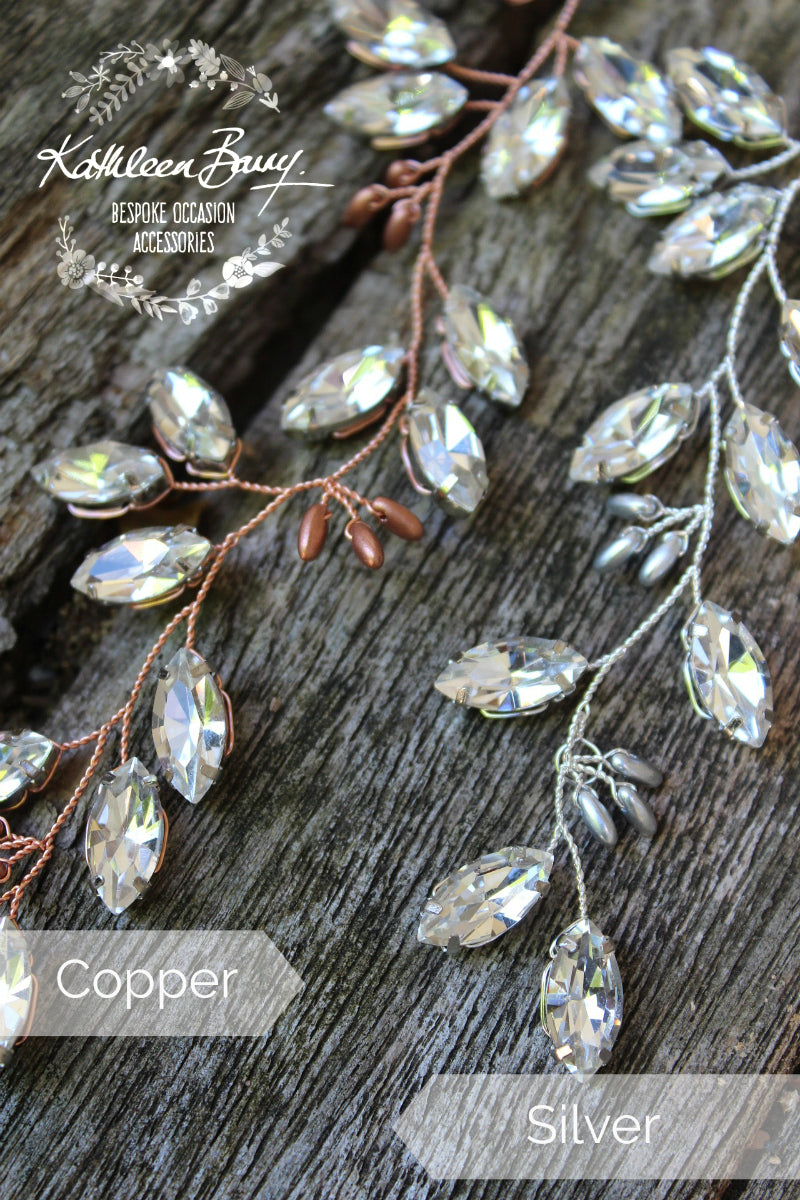 Minke leaf hair vine rhinestone - Copper, Rose gold, gold or silver hairpiece