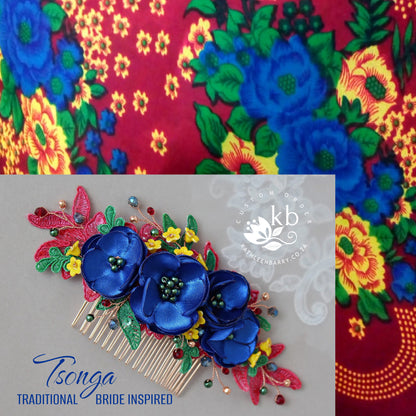 Molebo Traditional wedding floral hairpiece - Tsonga traditional Bride inspired - Custom colors to order
