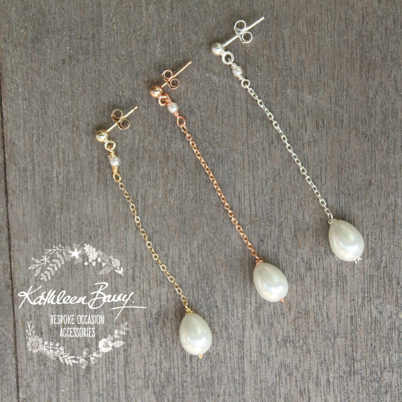 Monica Ivory Pearl Drop Earrings - Silver, pale gold or rose gold (three length options) FROM