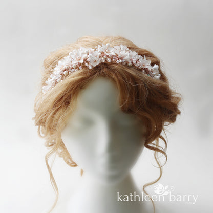 Monica floral crystal and pearl vine style hairpiece - Rose gold, gold or silver