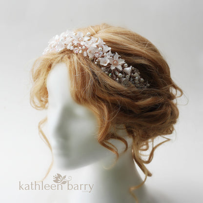 Monica floral crystal and pearl vine style hairpiece - Rose gold, gold or silver