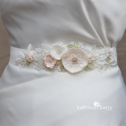 Monique Floral lace wedding dress sash / belt assorted colors available