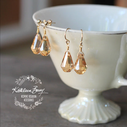 Monique Earrings - Gold, rose gold or silver finish - Champagne or blue crystals