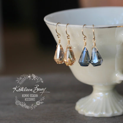 Monique Earrings - Gold, rose gold or silver finish - Denim blue crystals or Champagne