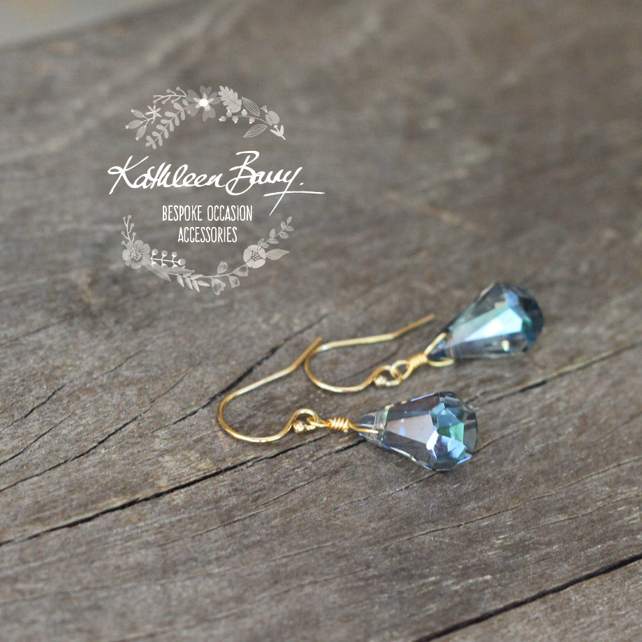 Monique Earrings - Gold, rose gold or silver finish - Denim blue crystals or Champagne