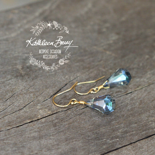 Monique Earrings - Gold, rose gold or silver finish - Denim blue crystals or Champagne