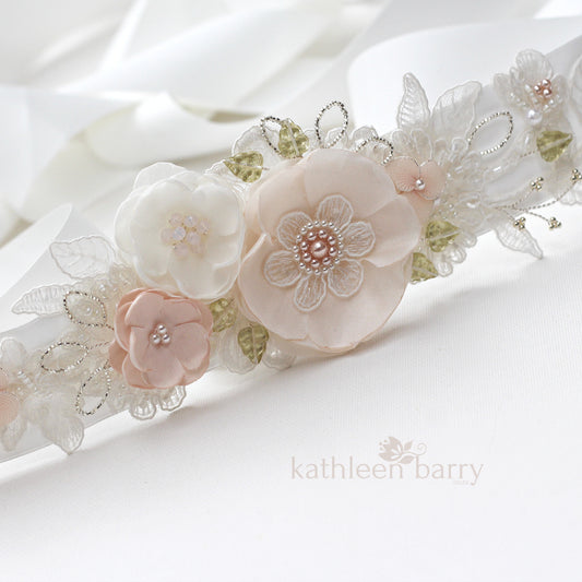 pink ivory wedding dress sash belt
