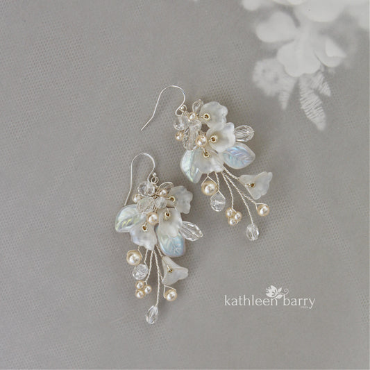 Nadine Earrings - Delicate floral and leaf earrings - Colors to order