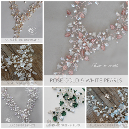 Nicole rose gold floral necklace - Organic crystal and pearls in rose gold, gold or silver finish