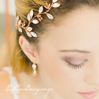 Minke leaf hair vine rhinestone - Copper, Rose gold, gold or silver hairpiece