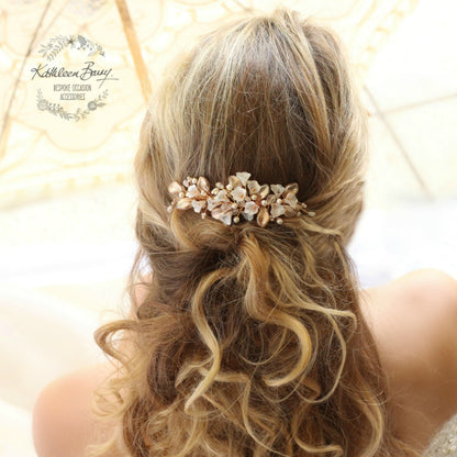 Nadine - Delicate Silver Pink Pearl floral leaf hairpiece - Colors to order