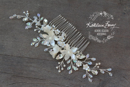 Rose gold Natalia Floral Spray Crystal, Pearl & Rhinestone Comb - Color options available