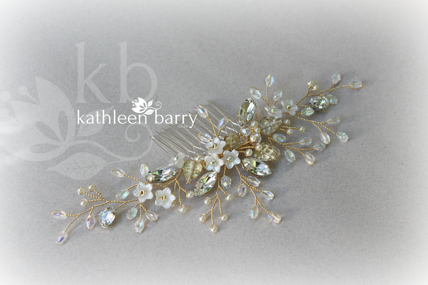 Charlotte Floral Crystal, Pearl & Rhinestone Comb - Gold, silver or rose gold