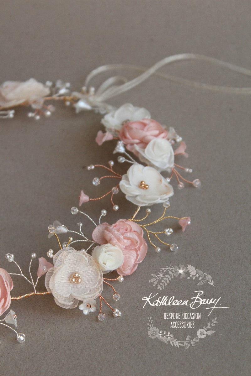 Nicci Bridal flower crown wreath - colors to order - Rose Gold - muted colors