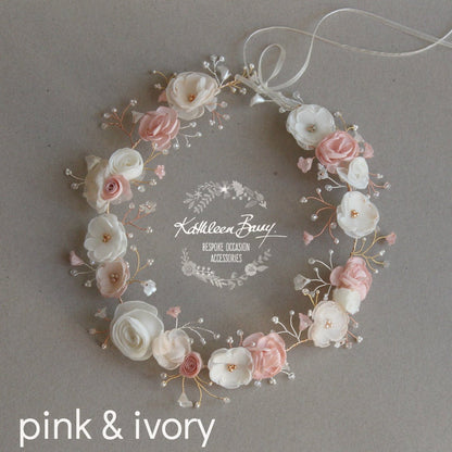 Nicci Bridal flower crown wreath - colors to order - Rose Gold - muted colors