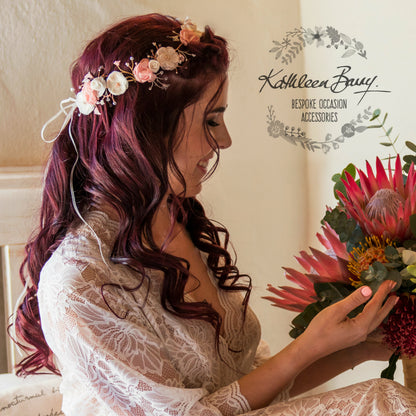 Nicci Bridal flower crown wreath - colors to order - Rose Gold - muted colors