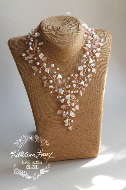 Nicole rose gold floral necklace - Organic crystal and pearls in rose gold, gold or silver finish