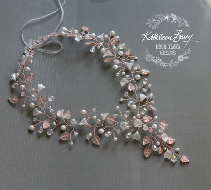 Nicole rose gold floral necklace - Organic crystal and pearls in rose gold, gold or silver finish