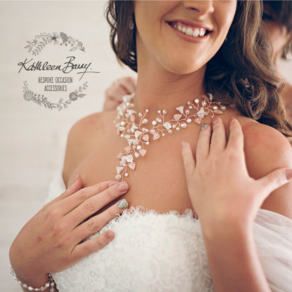 Nicole rose gold floral necklace - Organic crystal and pearls in rose gold, gold or silver finish