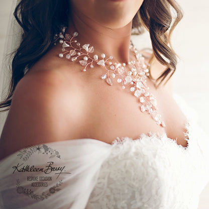 Nicole rose gold floral necklace - Organic crystal and pearls in rose gold, gold or silver finish