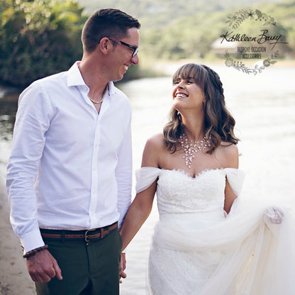 Nicole rose gold floral necklace - Organic crystal and pearls in rose gold, gold or silver finish