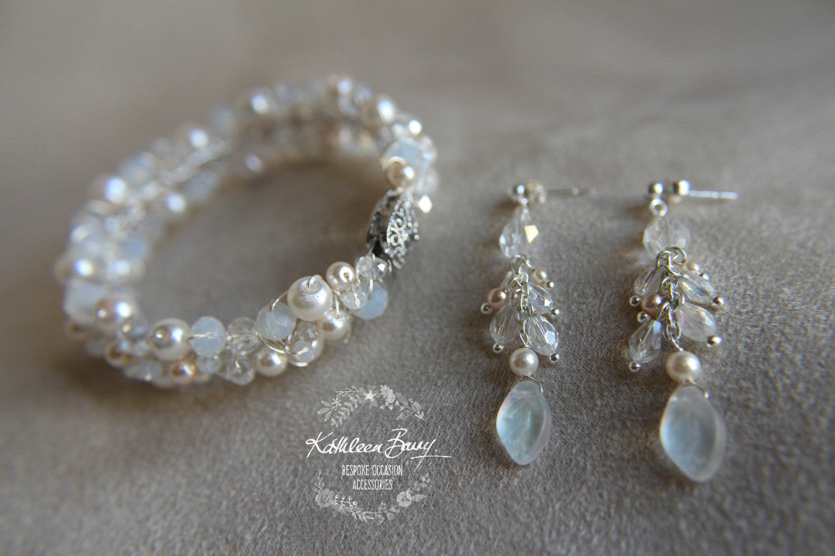 Alexa cuff bracelet - opalescent crystals & pearls - clear option available