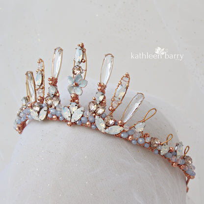 Paige Tiara style bridal crown rose gold and pale opal blue - wedding hair accessories - custom colors to order