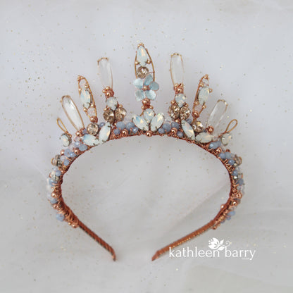 Paige Tiara style bridal crown rose gold and pale opal blue - wedding hair accessories - custom colors to order