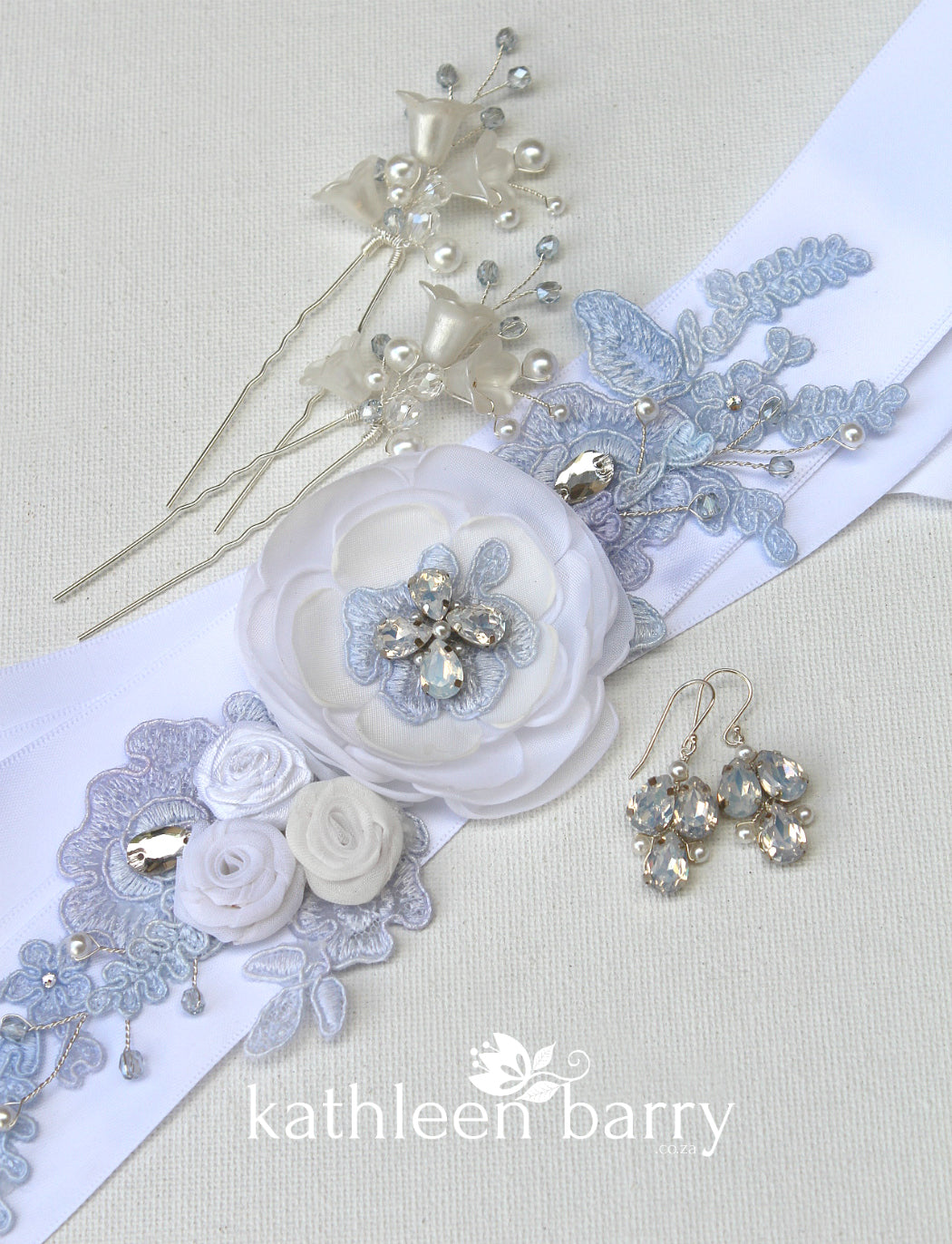 Jess Wedding Dress Sash/Bridal belt - pale blue lavender tones - custom colors available