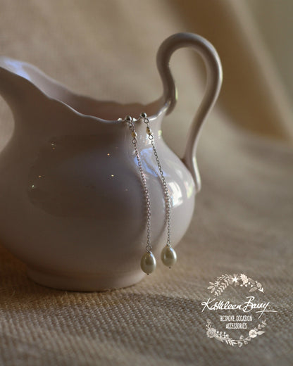 Monica Ivory Pearl Drop Earrings - Silver, pale gold or rose gold (three length options) FROM