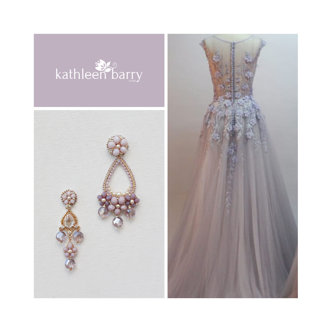 Statement lilac flower chandelier earrings purple mauve online shop dress